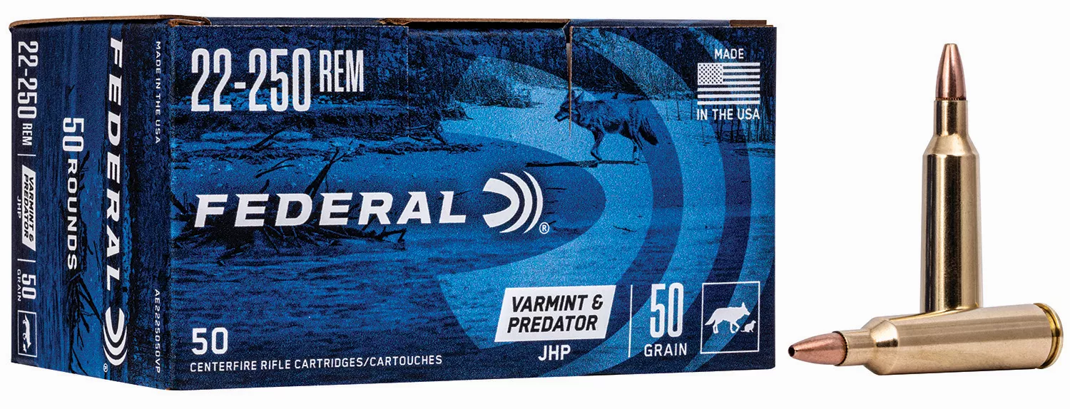 Federal AE2225050VP American Eagle Varmint & Predator 22-250Rem 50gr Jacketed Hollow Point 50 Per Box