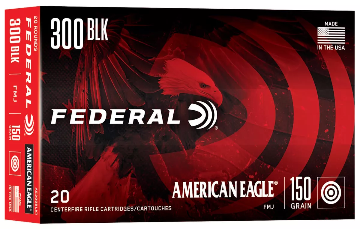 Federal AE300BLK1 American Eagle Rifle 300Blackout 150gr Full Metal Jacket Boat Tail 20 Per Box
