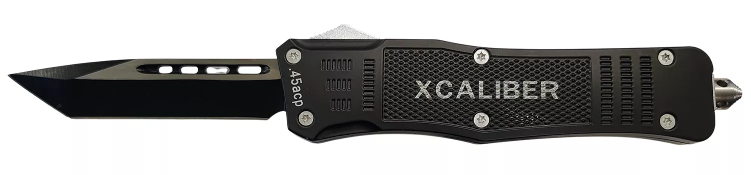 Xcaliber Knife Company45 ACPLarge 3.80″ OTF Tanto Plain Black 440C SS Blade, 5.30″ Steel Handle