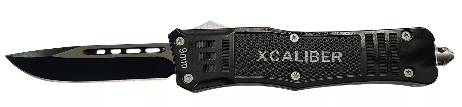 Xcaliber Knife Company9mmLarge 3.80″ OTF Drop Point Black 440C SS Blade, 5.30″ Steel Handle